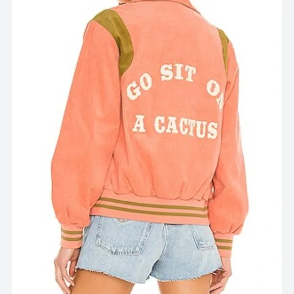 Understated Leather Women's Bomber Jacket Size S Corduroy Coral/Green